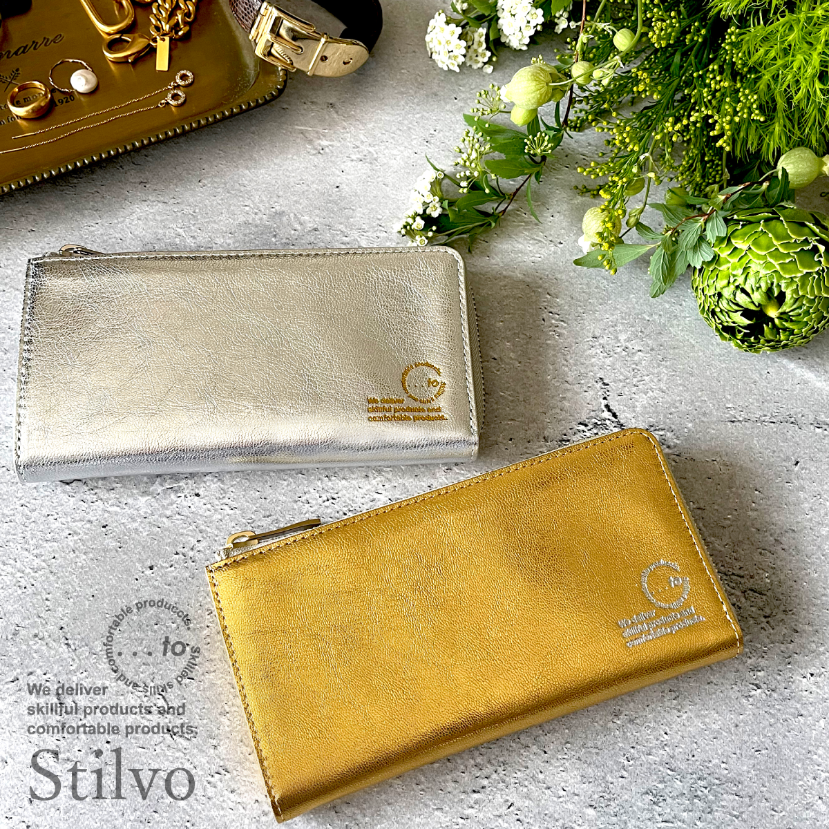 【to®・Stilvo】Gold & Silver・大きく開いて出し入れ快適「手のひら長財布」全2色